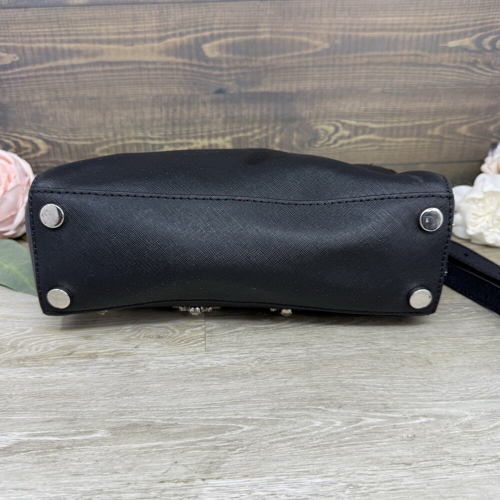 Michael Kors Ava Black Leather and Rhinestone Crossbody Satchel Purse - Picture 4 of 12